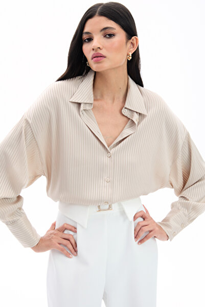 Sateen Риза с шарка на райета - Камък