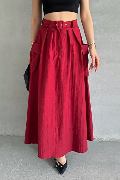 MD trend Women's Belted Big Pocket Detailed Skirt