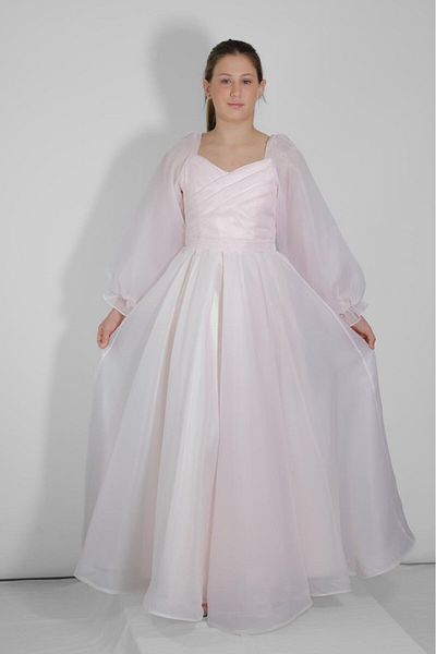 NIGHT SEARCHER Girl's Evening Dress Chiffon Long Sleeve Powder Drape Collar Evening Dress 10-14 Years