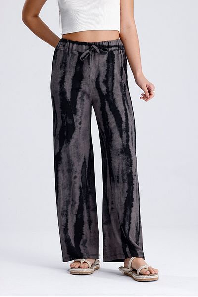 MD trend Women's Patterned Elastic Waist Loose Trousers
