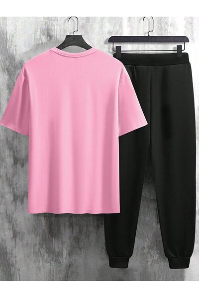 PENTHİLUS Men's Short Sleeve T-Shirt and Long Pants Letter and Number Print Summer 2 Piece Set