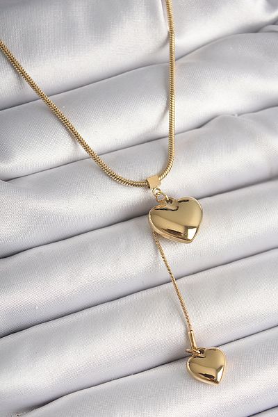 Skygo 316L Steel Gold Color Tube Chain Model 3D Dangle Heart Model Women's Necklace - Tj-Bko9937