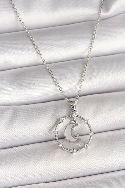 Skygo 316L Steel Silver Color Chain Zircon Stone White Enamel Crescent Model Women's Necklace - Tj-Bko9972