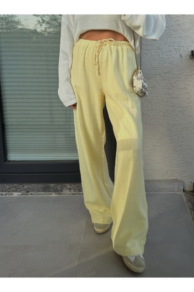 TOPSHOW Wide Leg Elastic Waist Linen Trousers