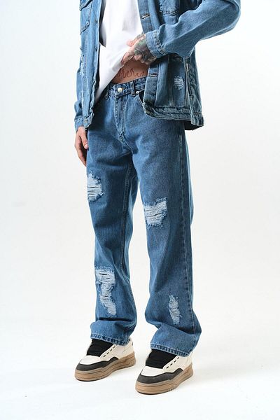 Respire Baggy Slit Detailed Jean Trousers Deep Blue