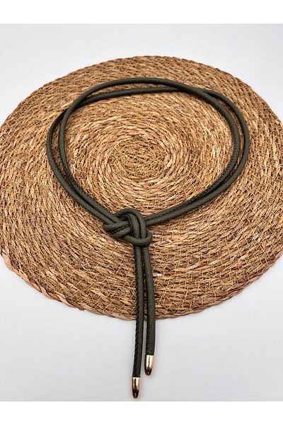 Descoin (Khaki) Knot Detailed Cord Belt, Dress Belt, Jacket Belt, Women's Belt
