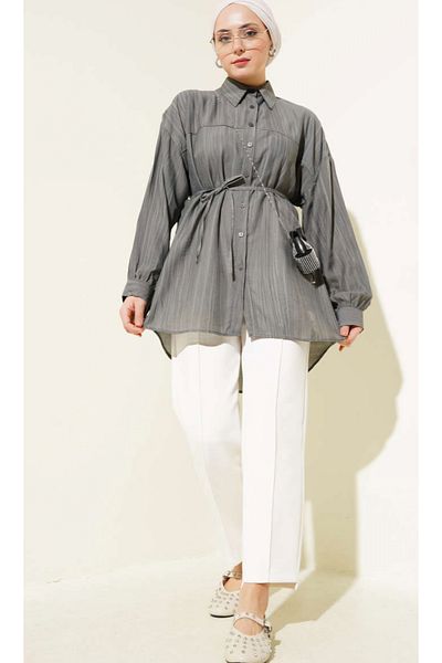 Moda Neva Cămașă cu mânecă lungă cu centură și cordon Robed