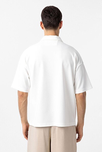 Antioch Ecru Relax Fit Zippered Polo Neck Men's T-Shirt