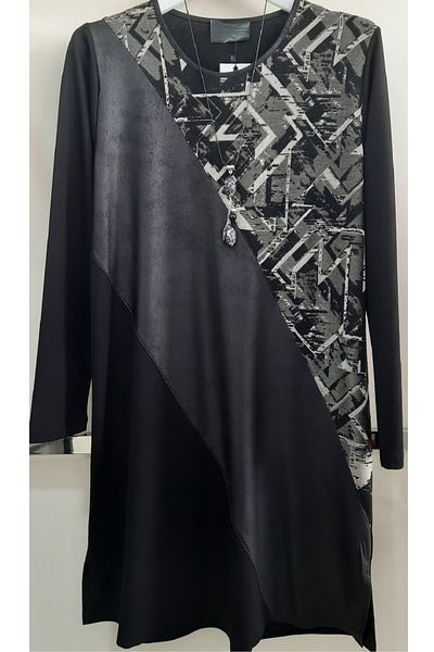 N.Y.YILDIZ Star 1, Class Combed Cotton Large Size Pieces Leather Detail Mother Middle Length Tunic
