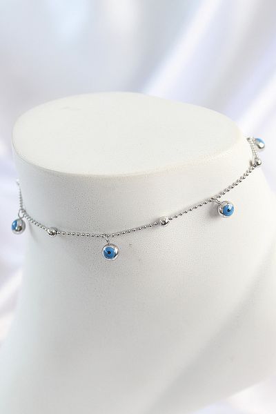 Skygo 316L Steel Silver Color Dangle Evil Eye Bead Figure Topcuk Detail Women's Anklet - Tj-Hh1644