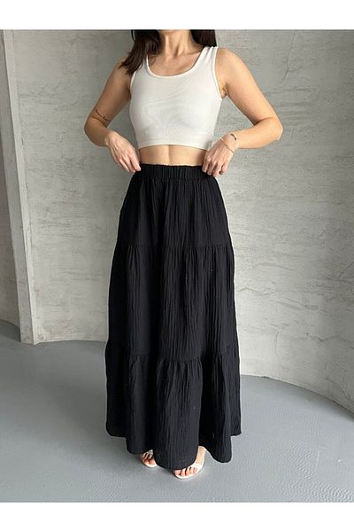 İLKCET MODA Fusta lungă din țesătură de muselină stratificată