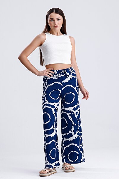 MD trend Жіночі широкі штани з еластичним поясом і жіночим візерунком