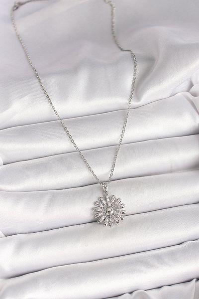 Skygo 316L Steel Silver Color Chain Zircon Stone Sun Model Women's Necklace - Tj-Bko9967