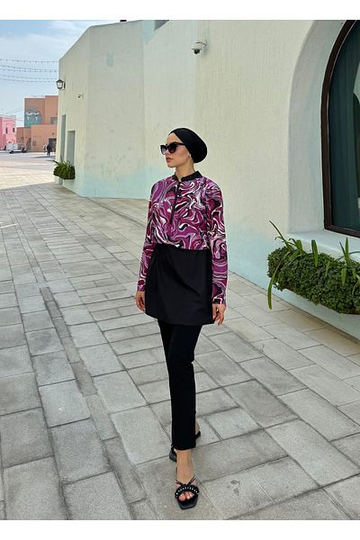 lurex moda ملابس سباحة حجاب مطبوعة نصف رقمية