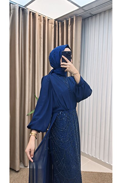 MERVE TESETTÜR فستان سهرة شيفون مرصع بالأحجار