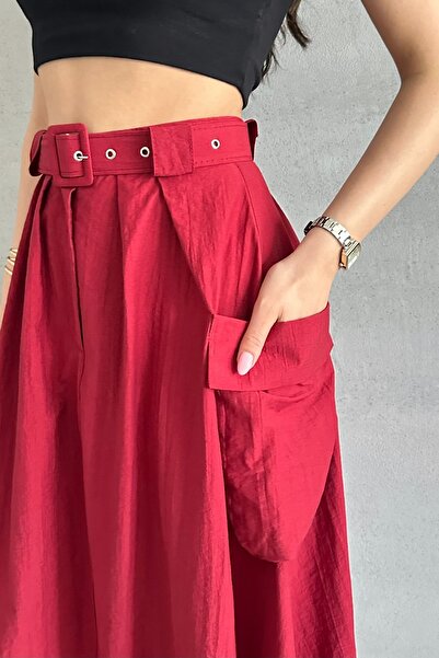 MD trend Women's Belted Big Pocket Detailed Skirt