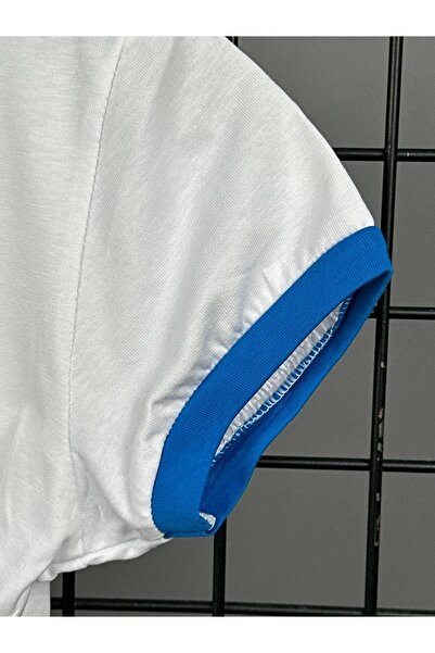 Touz Moda Μπλούζα crop λευκή με εκτύπωση Kitty και μπλε επένδυση