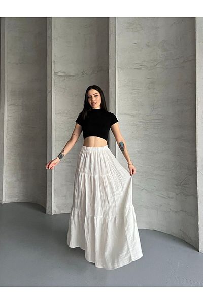İLKCET MODA Μακριά φούστα από ύφασμα μουσελίνας με κορδόνι