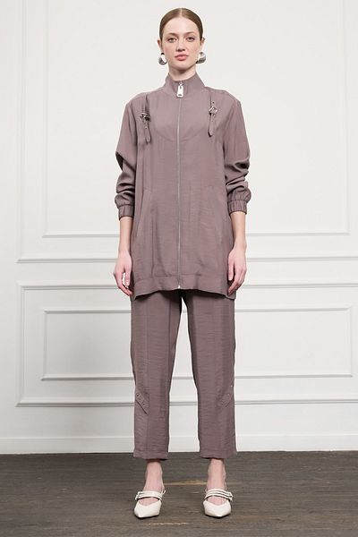 Nuss Zipper Detail Trousers Suit 1043 Brown