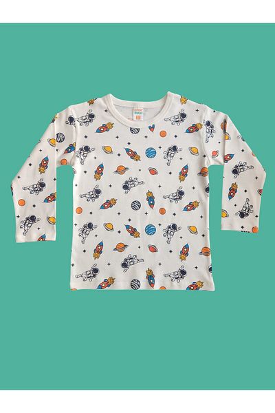 çamaşır bahçesi kendinize iyi bakın Long Sleeve Patterned Children's Pajama Set # Printedchildren's Pajamasuit # Laundry Yard # Astronautpatternpajamas