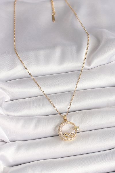 Skygo 316L Steel Gold Color Chain Zircon Stone Moon Star Model Infinity Detail Women's Necklace - Tj-Bko10000