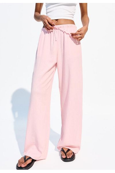 TOPSHOW Wide Leg Elastic Waist Linen Trousers
