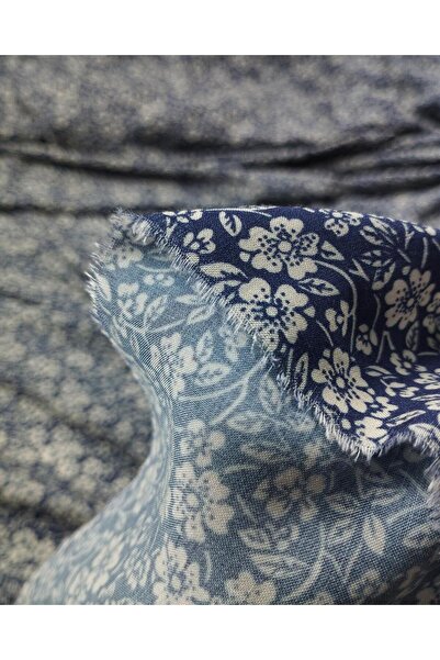 Kumaş Parça Сірий з блакитними квітами, 100% віскоза, тонке плетіння, ширина:...