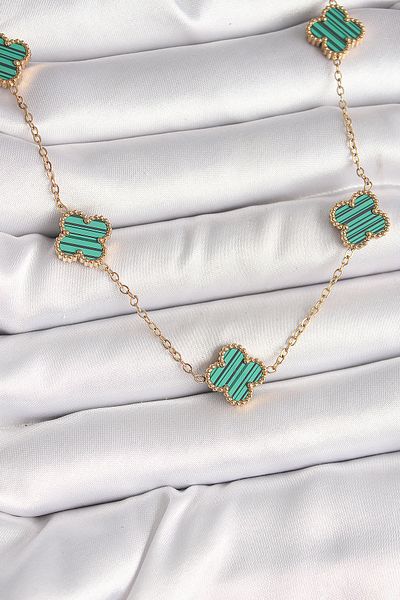 Skygo 316L Steel Gold Color Chain Green Clover Model Women's Necklace - Tj-Bko9925