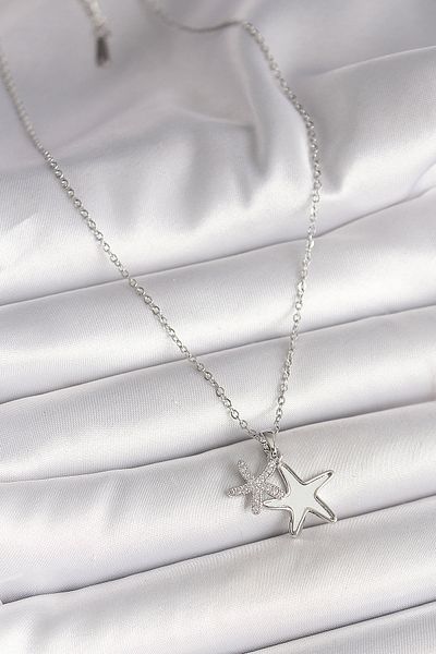 Skygo 316L Steel Silver Color Chain Zircon Stone White Enamel Sea Star Model Women's Necklace - Tj-Bko9945
