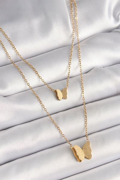 Skygo 316L Steel Gold Color 2 Piece Silvery Butterfly Model Women's Necklace - Tj-Bko9928