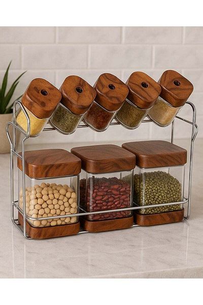 ALMUFARREJ 8-Piece Spice Bottle Set Brown/Clear