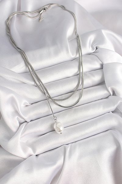 Skygo 316L Steel Silver Color Italian Chain Model Dangle Pearl Figure Women's Necklace - Tj-Bko9935