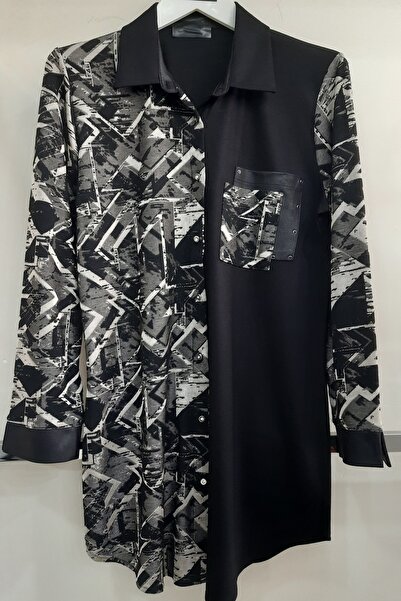 N.Y.YILDIZ YILDIZ 90 CM1,SINIF PENYE BÜYÜK BEDEN PARÇALI DERİ DETAYLI ANNE ORTABOY DÜĞMELİ TUNİK GÖMLEK