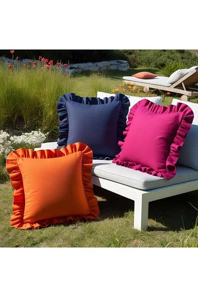 Bc Home Fuchsia Velvet Look Country Style Ruffled Square Throw Pillow Cover Soft Textured Bohemian, Nordic, Vintage