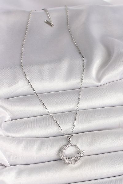 Skygo 316L Steel Silver Color Chain Zircon Stone Moon Star Model Infinity Detail Women's Necklace - Tj-Bko10001