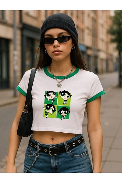 Touz Moda The Powepuff Girls εμπριμέ λευκή μπλούζα με κορμάκι