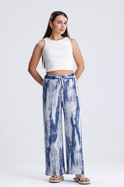 MD trend Women's Patterned Elastic Waist Loose Trousers