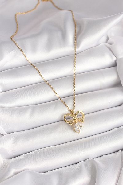 Skygo 316L Steel Gold Color Chain Zircon Stone Ribbon Model Women's Necklace - Tj-Bko9960