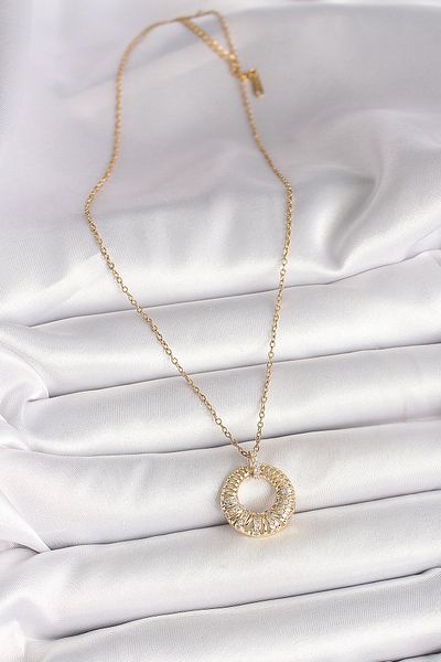 Skygo 316L Steel Gold Color Chain Zircon Stone Embroidered Circle Model Women's Necklace - Tj-Bko9968