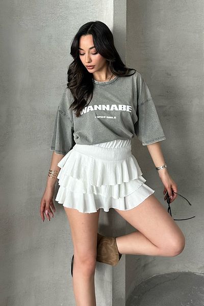 MD trend Women's Ruffled Raschel Mini Skirt with Shorts