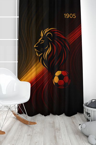 Bertille Home Children's and Baby's Room Yellow Red Fan Football Series Background Curtain Single Wing (Curtain)