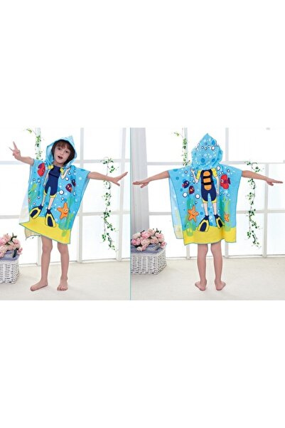 ECARLA Bath and beach towel, cape type bathrobe with hood, diver pattern for children, PEL01WZ8