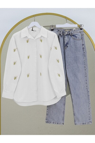 Modamorfo Букет квітів Детальний задній довгий сорочка - білий