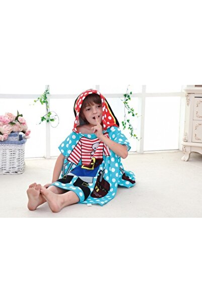 ECARLA Bath and beach towel, cape type robe with hood, pirate pattern for children, PEL01WZ1