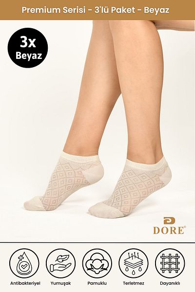Dore Original Non-Sweating 3 Pairs Invisible Sports Shoes Sneaker Premium Cotton Comfort Model Booties Socks
