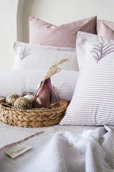 İyi Geceler İstanbul Maribell 100% Cotton Double Pique Duvet Cover Set Plum (7 Pieces)