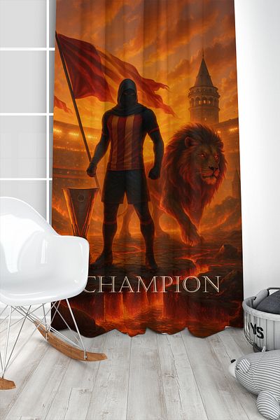Bertille Home Children's and Baby's Room Yellow Red Fan Football Series Background Curtain Single Wing (Curtain)