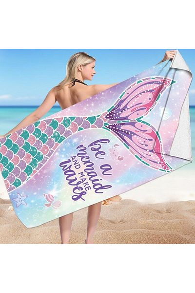 ECARLA Prosop pentru plaja, dreptunghiular, 150x70 cm, model roz sirena, REC54WZ11