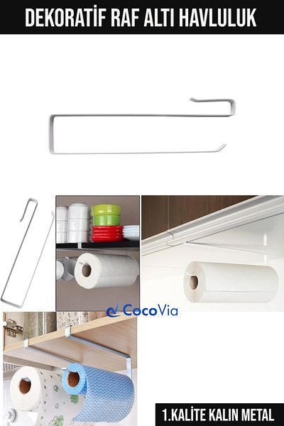 CocoVia Decorative White under Shelf Hanger Metal Paper Towel Rack Apparatus Kitchen Countertop Towel Holder Organizer