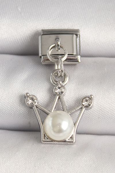 Skygo 316L Steel Silver Color Zircon Stone Crown Model Pearl Detail Nomination Charm - Tj-Bc1275